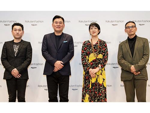 写真左からマッシュホールディングスの近藤広幸社長、楽天の三木谷浩史社長、「ギンザ」の元編集長の中島敏子氏、ジュンの佐々木進社長